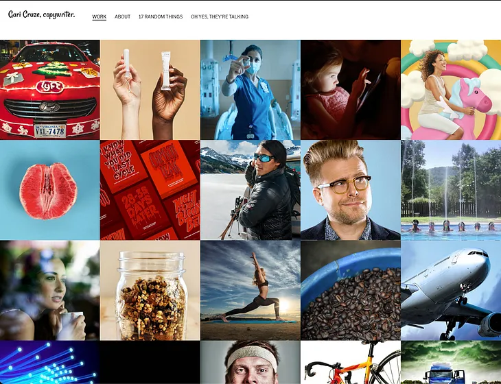 Multiple images of a portfolio, showcasing brands like LYFT, Health Organizations, and multiple others.