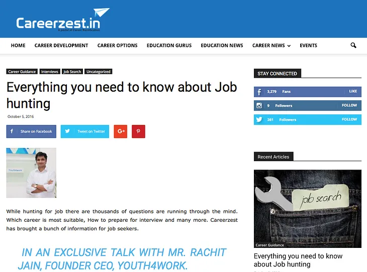 Careerzest in an exclusive talk with Mr. Rachit Jain, Founder and CEO, Youth4work