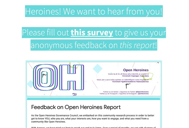 Heroines! We want to hear from you! Please fill out our survey to give us your anonymous feedback on this report