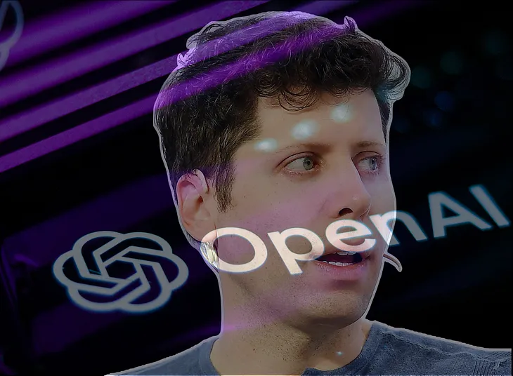 IMAGE: A photo of Sam Altman (photo by Steve Jennings/Getty Images for TechCrunch) overshadowed by a semitransparent version of the OpenAI logo