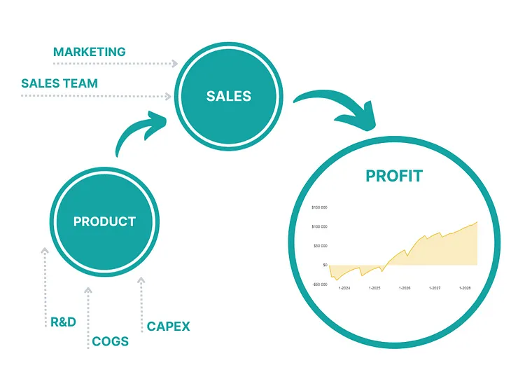 Company Profit Formation Scheme: R&D, COGS, CAPEX, Sales, Marketing, Profit