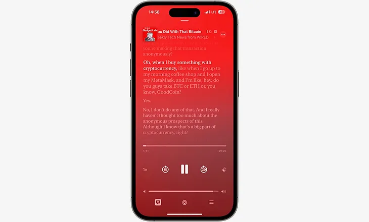 Podcasts transcript in iOS 17.4