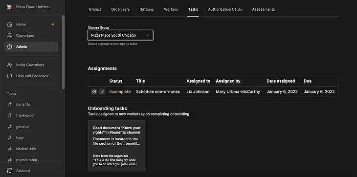 A screenshot of the admin panel of GetFrank.com showing task creation and set up.