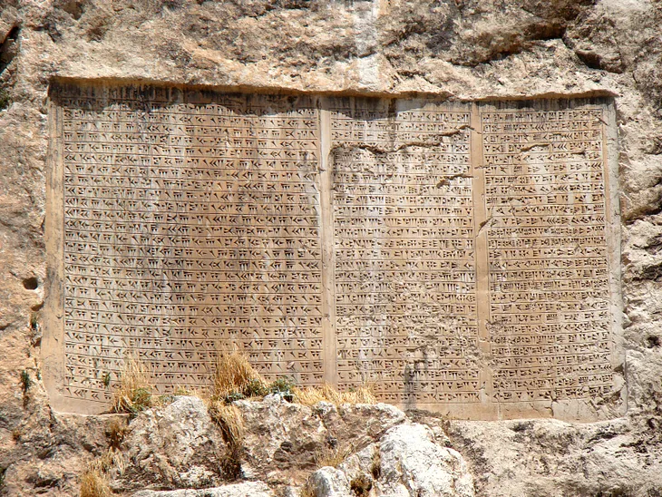 An image of cuneiform from roughly 486 to 465 BCE, during the reign of Xerxes I of the Achaemenid Empire, written in Elamite, Old Persian, and Babylonian.
