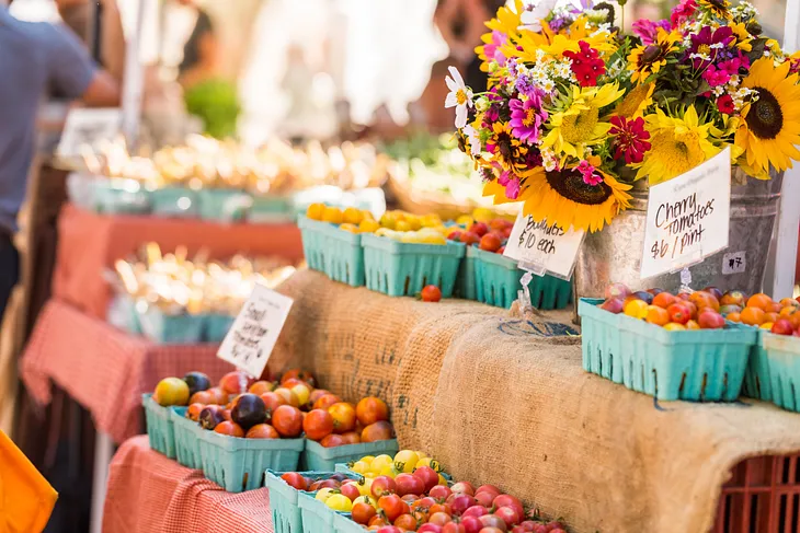 Image of produce at a local farmers market with high prices.