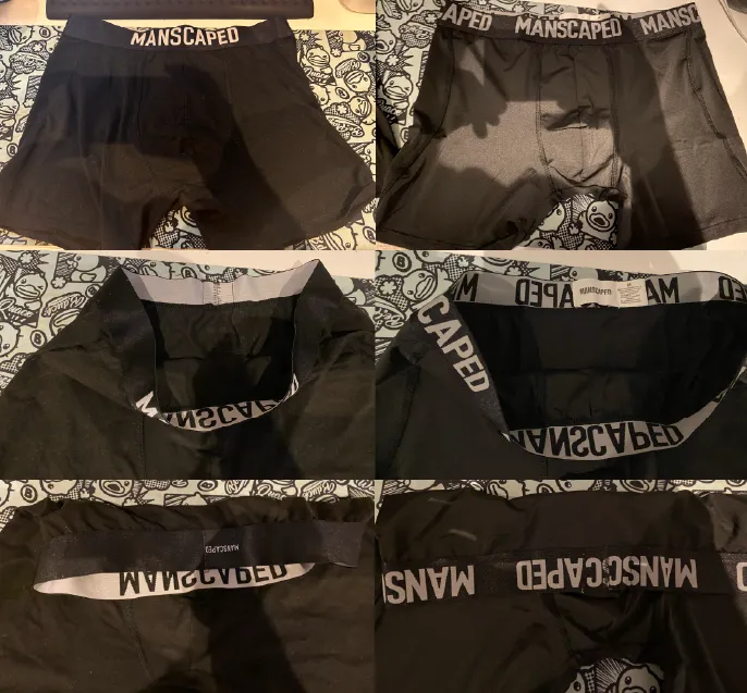 A side by side comparison of the front, inner waistband and back of the boxers from my first order and those received in the bulk order