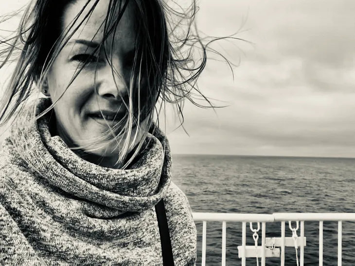 Author selfie on the upper deck of a ferry crossing the Irish Sea