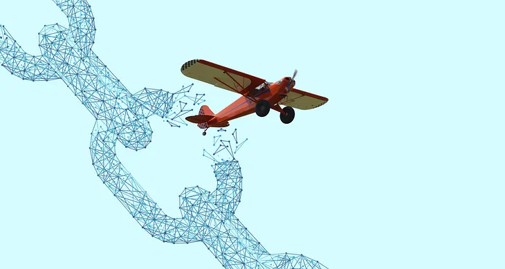 Illustration of an airplane breaking through a chain.