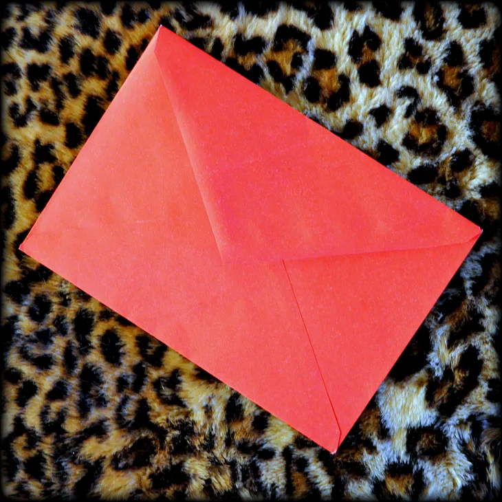 The back of a red Hallmark envelope.