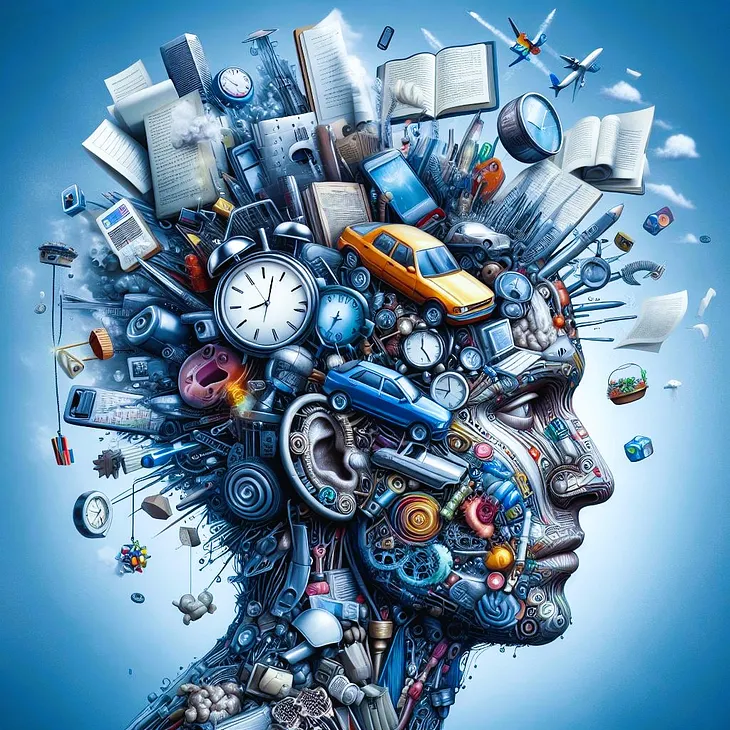 A side view of a head with many stressors attached to it