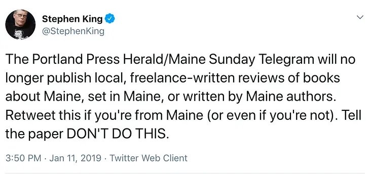 This Stephen King tweet shows why publishers should invest in coverage that drives subscriptions