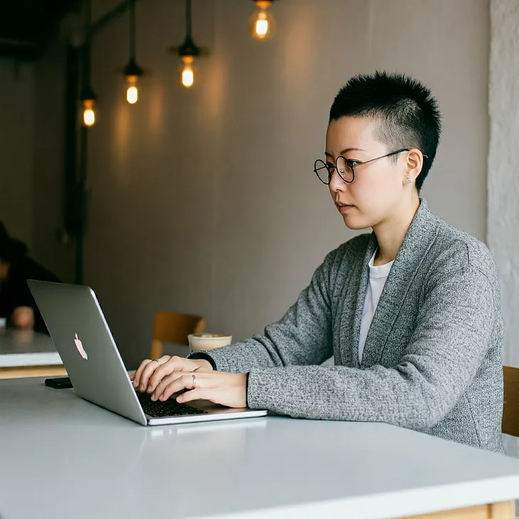 Image: Imagen 3. Image shows a person using a MacBook at a desk in a tranquil environment.