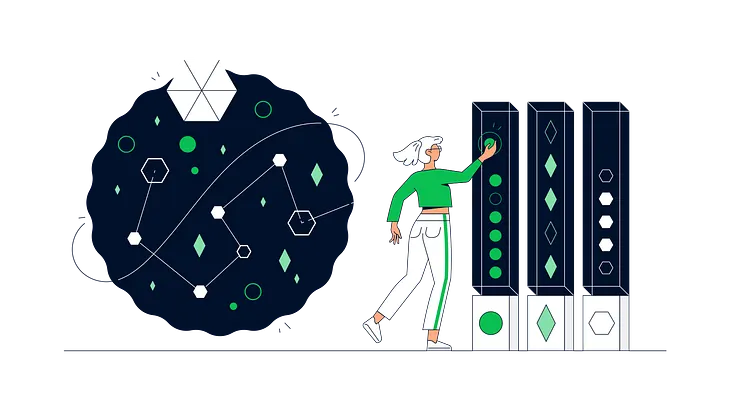 Person organizing a cloud of data into neat stacks