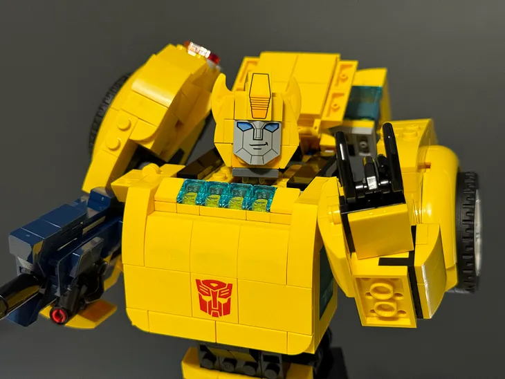 Bumblebee showing the rock on sign with his fingers.