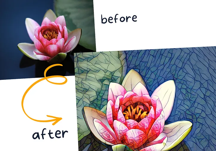 Before and after example of the photo author edited in Canva (an online graphic design platform).
