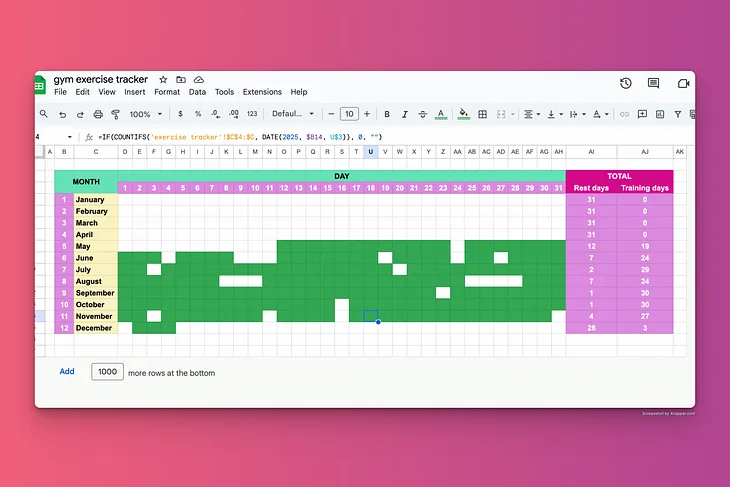 Gym exercise tracker — tracking log tab