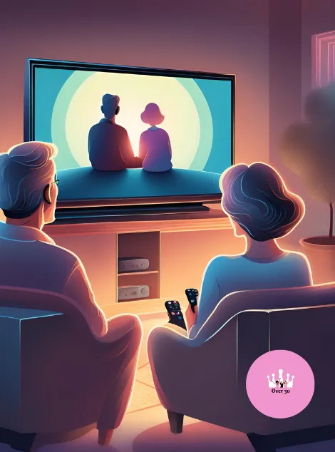 A Middle-aged couple watching TV.