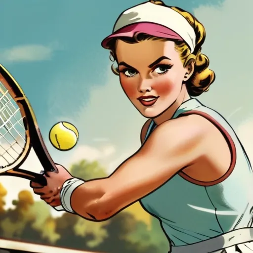 Young woman tennis player hitting the ball.