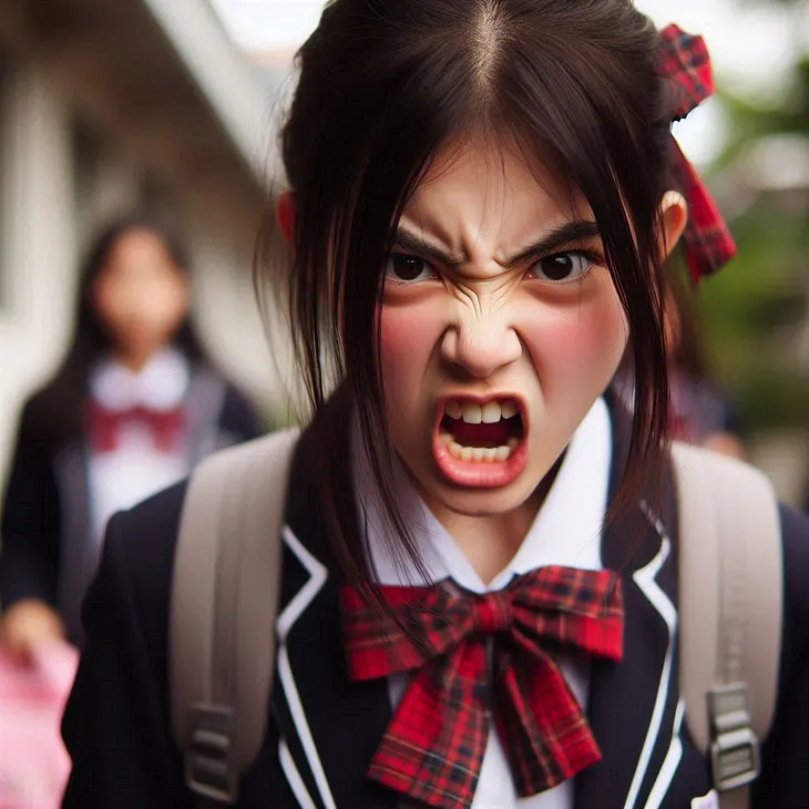 an asian girl in school uniform gone full angry mode