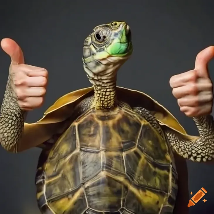 A tortoise with human hands