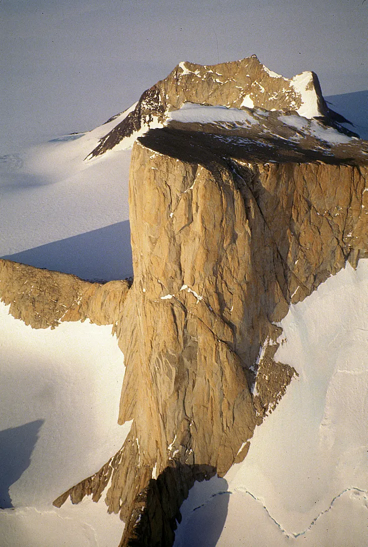 The Billboard. A 2,300 foot high granite tower i Antarctica