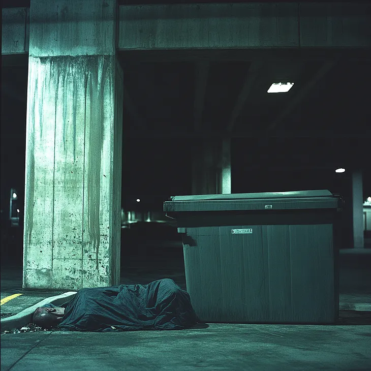 A body next to a dumpster.