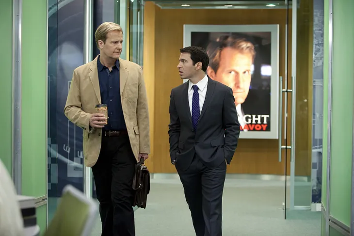 Jeff Daniels and Chris Messina in The Newsroom | Credit: HBO