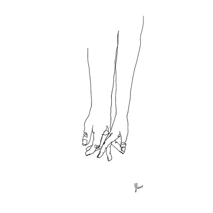 line art of 2 hands touching in a romantic manner