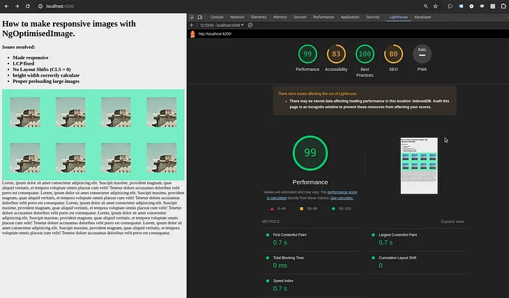 The page has become responsive and image size hanges with the screen size. The lighthouse performace increased.