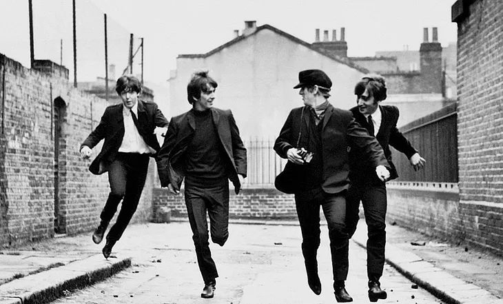 Paul, George, Ringo and John in “A Hard Day’s Night.”