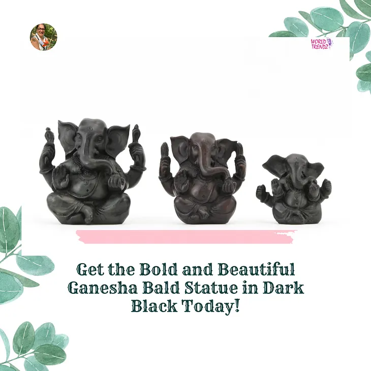 Ganesha Bald Statue Dark Black