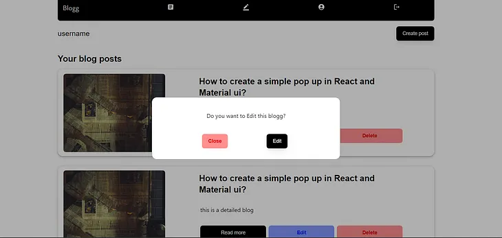 Create simple popup in React and Material UI