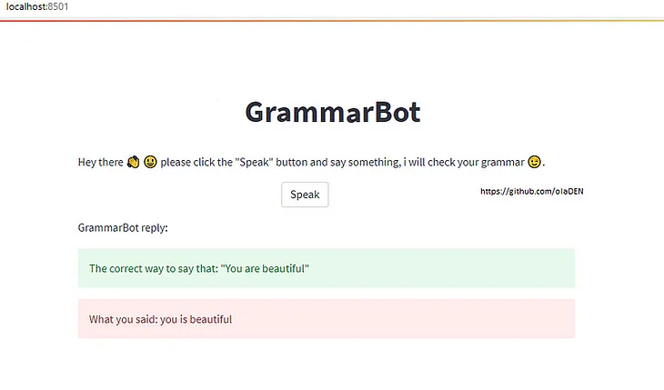 GrammarBot: A Speeach-to Speech Grammar Checker Bot with Streamlit for Beginners