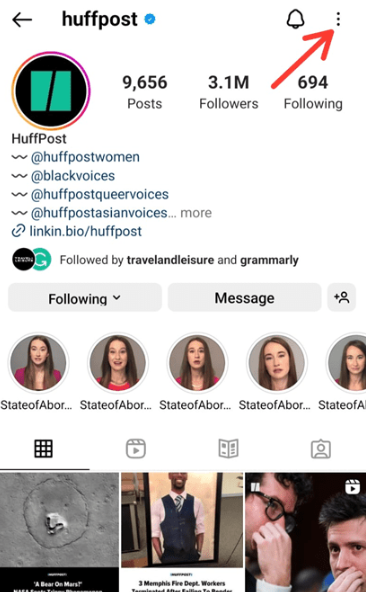 Instagram profile page