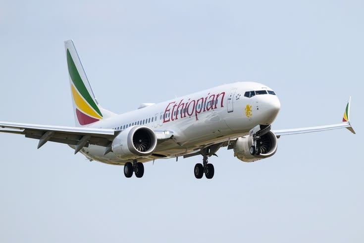 Ethiopian Airlines Boeing 737 MAX 8 powering through the skies. The modern twinjet narrowbody has revolutionised the way Ethiopian Airlines flies.