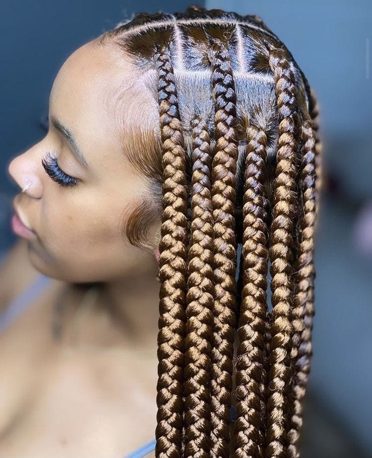 Step-by-step guide on how to create large knotless braids, by  Thatgirllifestyle