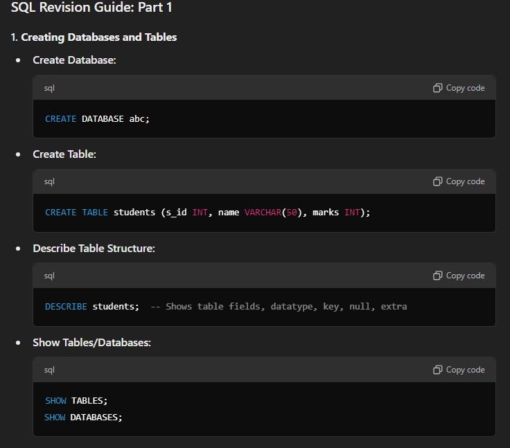 SQL short notes. Hey there! | by Kiran Sirsat | Medium