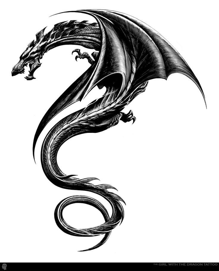 Black winged tribal dragon tattoo Royalty Free Vector Image
