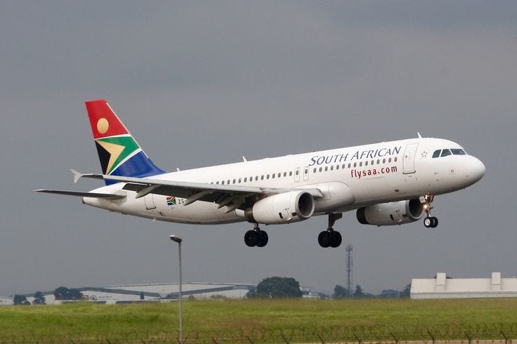 A South African Airways Airbus A320 about to touch down.