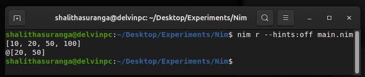 Creating arrays and slicing them, a screenshot by the author