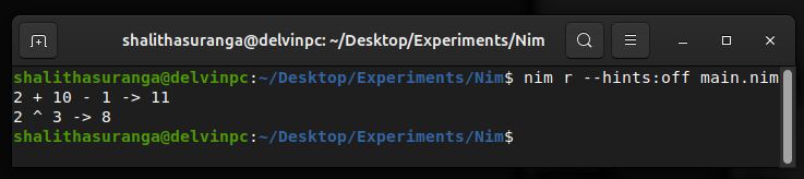 Printing expressions and evaluated results using a Nim macro, a screenshot by the author