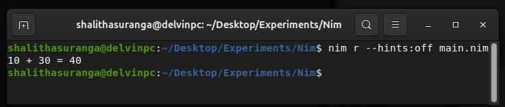 Demonstrating a simple procedure in Nim, a screenshot by the author
