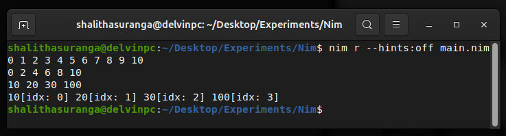 Experimenting with Nim’s for loop variants, a screenshot by the author