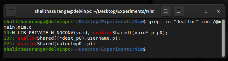 Memory-freeing calls auto-generated by the Nim compiler with the default memory management mode (ORC), a screenshot by the author