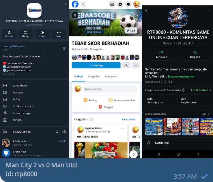 Bukti follow Telegram, Facebook & Channel WA RTP8000