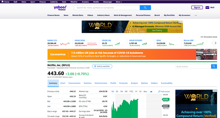 Connect to Yahoo Finance - building a stock market tracker