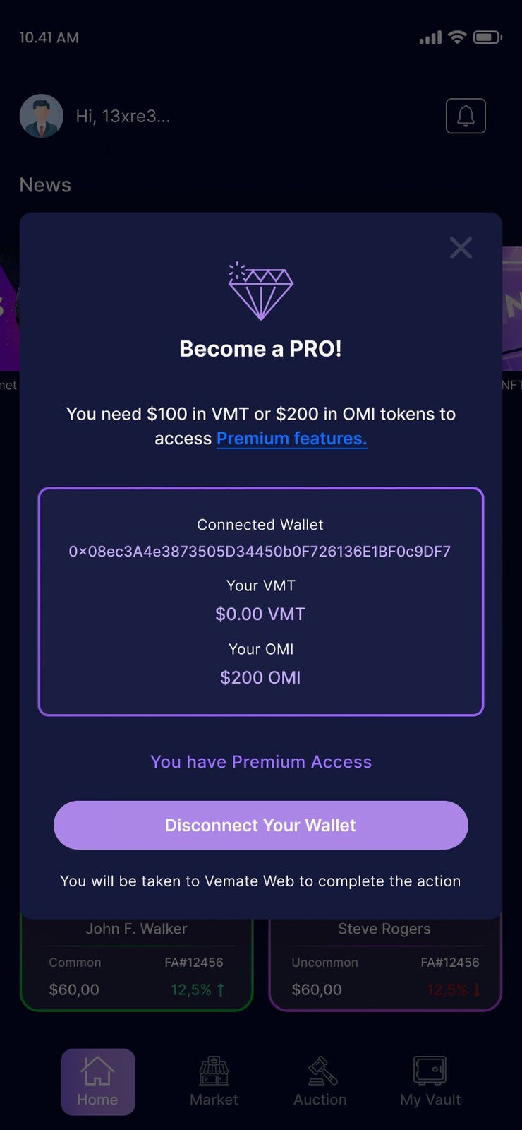 OMI Token Utility: Vemate Premium - VeVe France