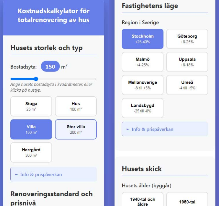 Renovera hus: Webbaserad kalkylator ger omedelbar prisuppskattning