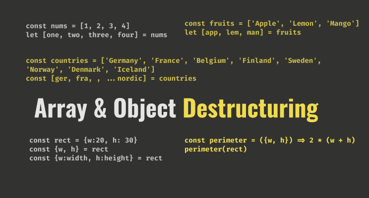 destructuring assignment in javascript to unpack values from some arrays