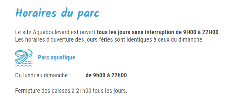 Horaires de la piscine Aquaboulevard
